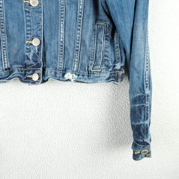 American Eagle Jean Jacket Girls Large Blue Cropped Studded Biker Rustic Denim - Picture 3 of 9